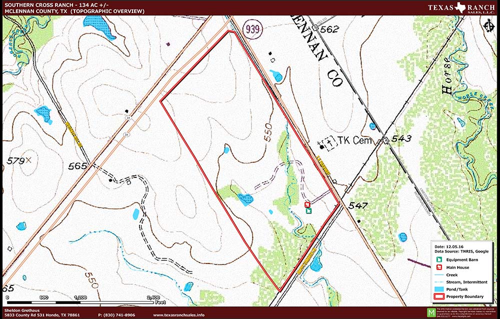 134 Acre Ranch McLennan Topography Map
