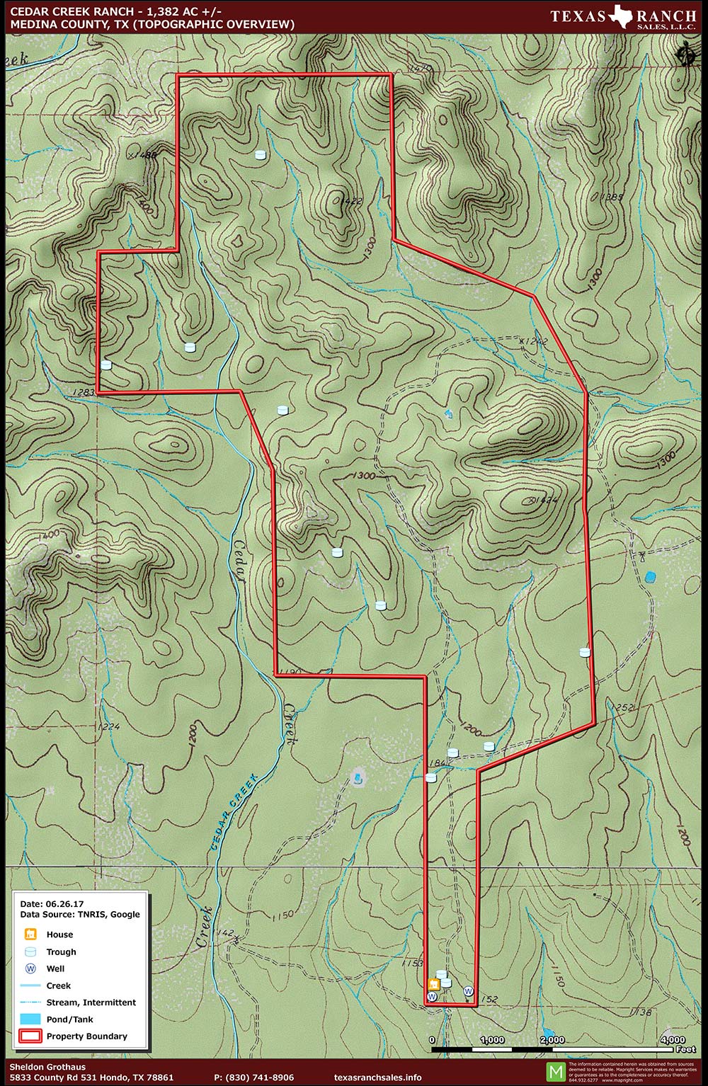 1382 Acre Ranch Medina Topography Map