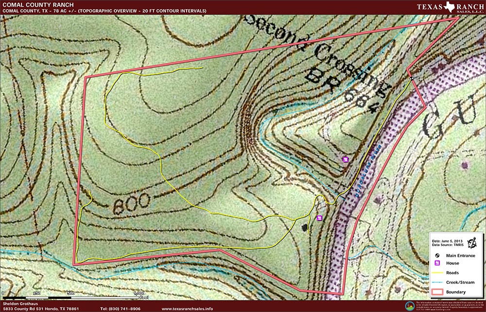 78 Acre Ranch Comal Topography Map