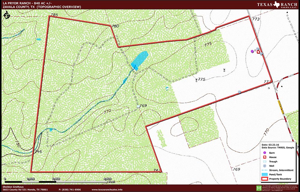 840 Acre Ranch Zavala Topography Map